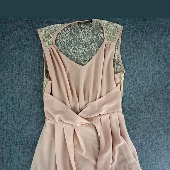 The Hanger Chiffon Dress Sleeveless High & Low Lined Large Juniors Lace Pleated - Picture 3 of 15